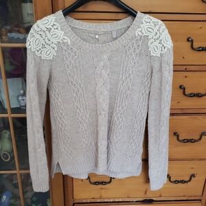 free People Knitted And Knotted Wool Cable Knit Sweater with Lace Accents XS